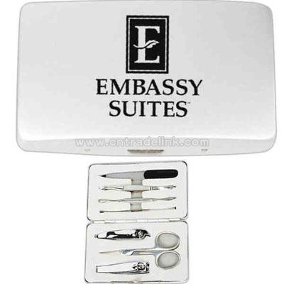 Deluxe manicure set in a silver metal travel case