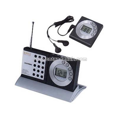 Desktop mobile radio with clock mode, flip out stand, and retractable antenna