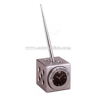 Dice clock pen holder with Arabic numbers and seconds hand