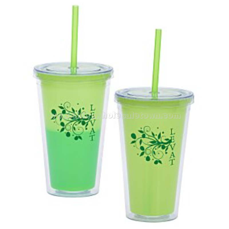 Double-Wall Color Changing Tumbler with Straw - 16 oz.