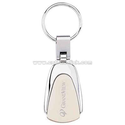 Droplet shaped two-tone chrome key ring with satin nickel decorative plate