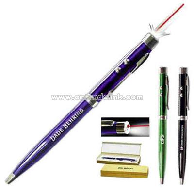 Dual action laser pointer and flashlight pen