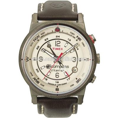 E-Compass Titanium Leather Watch