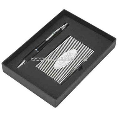 Elegant cardholder with coordinated ballpoint pen in custom gift box packaging