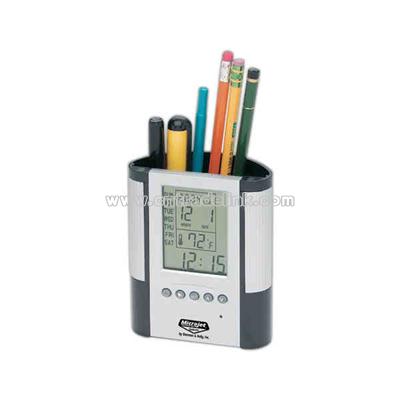 Elegant pen holder and clock with large LCD display