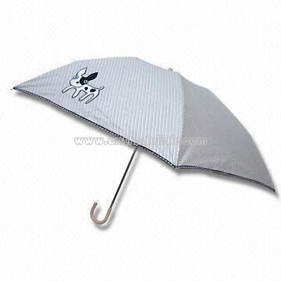 Embroidered Umbrella with Wicker Hook Handle