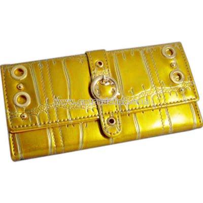 Faux leather 3 fold design clutch wallet with buckle