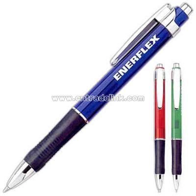 Fiesta - Push-action ballpoint pen with chrome trim and black rubber comfort grip