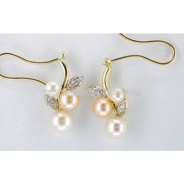 Fine Gold Jewelry-10k Gold Pearl & Diamond Earrings