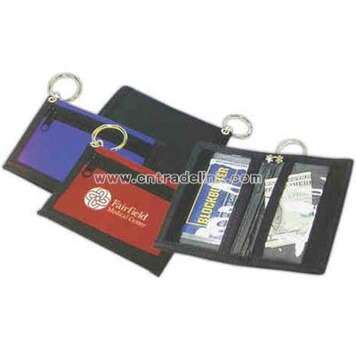 Fine nylon bi-fold wallet with key ring.