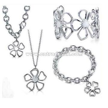 Flower Design Sterling Silver Four Piece Jewelry Set