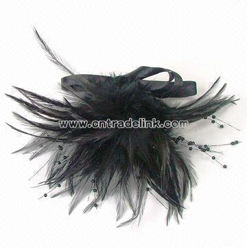 Flower Shaped Brooch with Feather