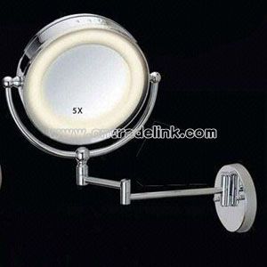 Foldable magnify mirror with built-in fluorescent lamp