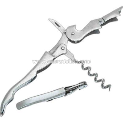Folding stainless steel wine and bottle opener with foil knife