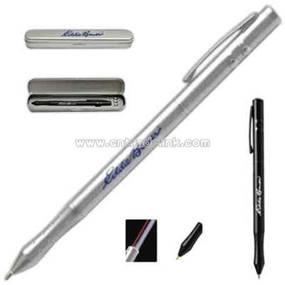Four in one laser pointer with PDA stylus and pen combo in stylish metal case