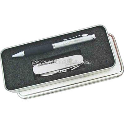 Gift set with ballpoint pen and golf knife