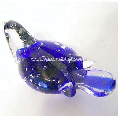 Glass blue and Clear Paperweight Style Bird