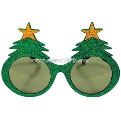 Glittered Christmas tree shaped sunglasses