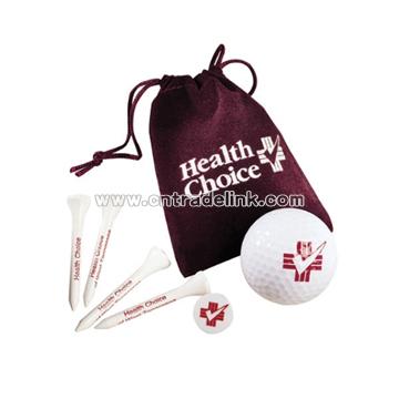 Golf Items In Velour Bag W/ Tees & Marker