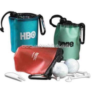 Golf kit in translucent carabiner drawstring bag