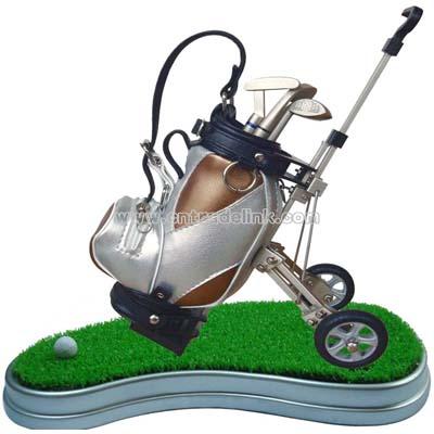 Golf penholder with clock and name holder
