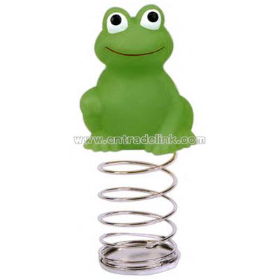 Green mini frog bobble toy on spring