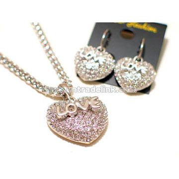 Heart Pendant Necklace & Earring Jewelry Set