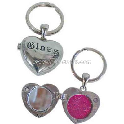 Heart shaped lip gloss with mirror on keychain