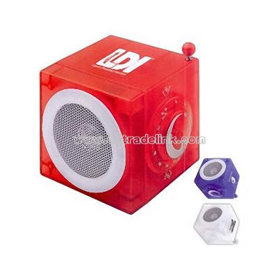 Imprinted AM / FM cube radio with speaker and retractable antenna