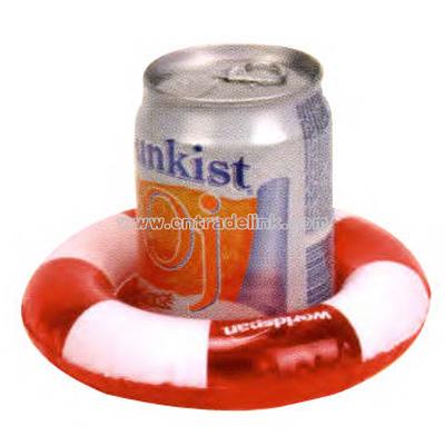 Inflatable two tone life preserver shape drink holder