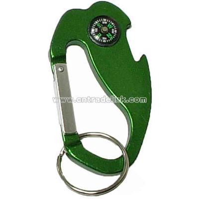 Jumbo size 4 in 1 carabineer with compass key ring and bottle opener