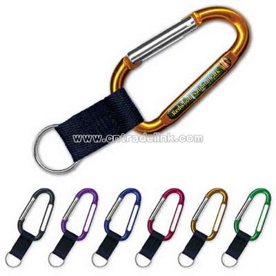 Large 8 cm aluminum carabiner in anodized colors with lanyard