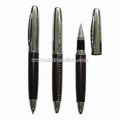 Leather Ballpoint Pen Sets with Chrome Finish and Twist Action