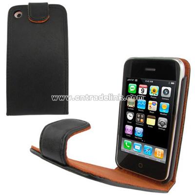 Leather Case for Apple 3G iPhone-Black/Orange