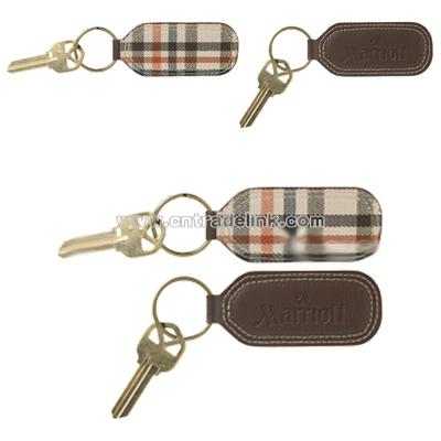 Leather Key Ring with Plaid Accents