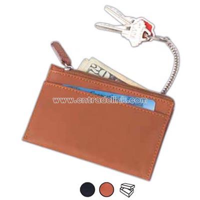 Leather zip wallet key chain