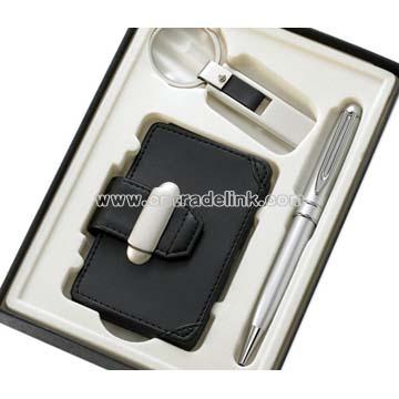 Leatherette Business Card Case, Keychain, Pen Set
