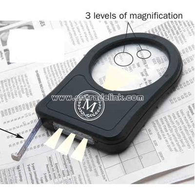 Magnifying glass with a 3' tape measure and flashlight