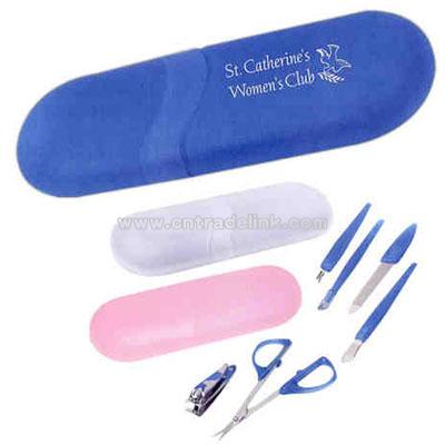 Manicure set with stainless steel implements