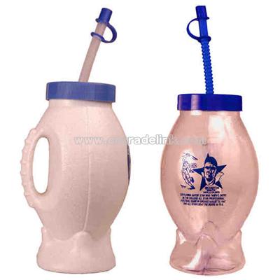 Medium football shaped bottle with handle and straw