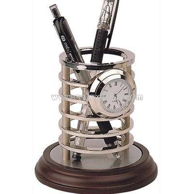 Metal Pen Holder with Clock