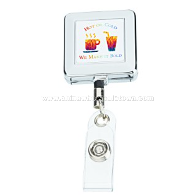 Metal Retractable Badge Holder - Slip Clip - Square