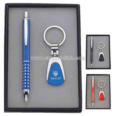Metal ballpoint pen and key chain in gift box