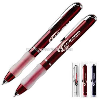 Metal ballpoint pen with hourglass shaped grip section