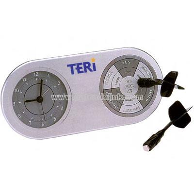 Metal clock with magnetic dart board decision maker
