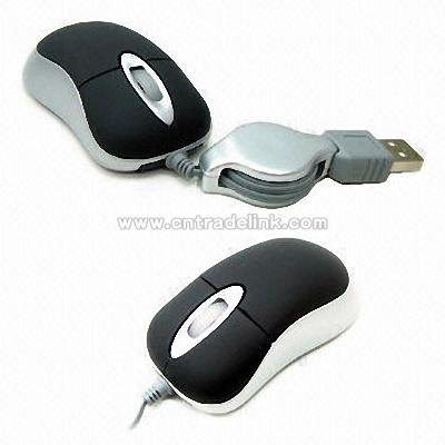 Mini 3-D Optical Mouse with Retractable Cable