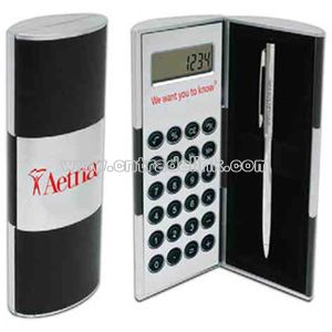 Mini twist-action ballpoint pen and digit calculator set