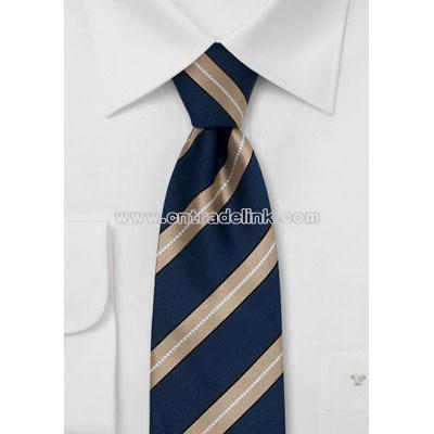 Modern Italian silk tie Striped tie in navy blue and bronze