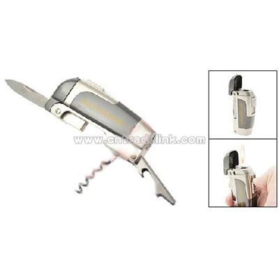 Multi-function Steel Knife - Bottle Opener - Wine Cork Screw - Refillable Cigarette Lighter