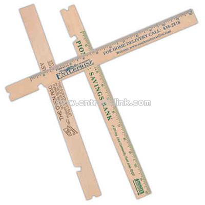 Natural wood oven rack jockey with inch scale ruler